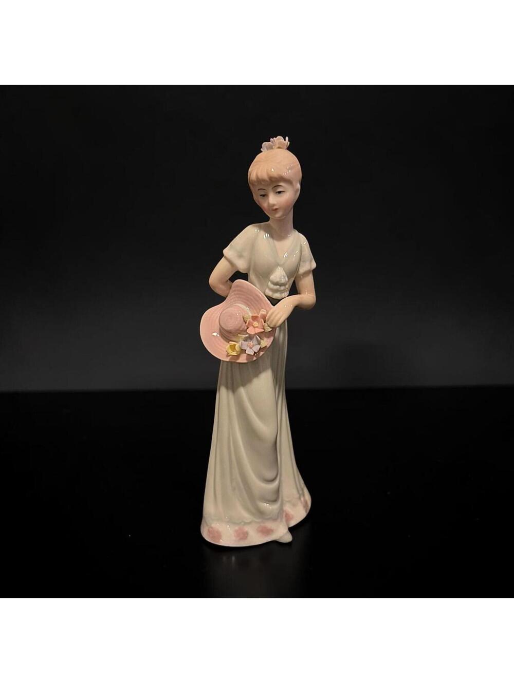 Vintage House of Lloyd Porcelain Lady Figurine Pink Hat Flowers - 8" - 10363